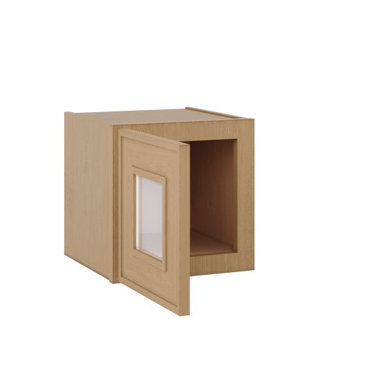 12" Tall 12" Deep Glass Door Stacker | Wall Elegant Oak Craftsman Shaker 1-1/4" Overlay Wall Cabinet - 12", 15", 18", 21", 24", 27", 30", 33" & 36" Wide