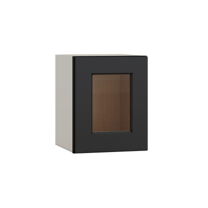 15" Tall 15HNS Hermosa Noir Black Shaker Stackable Glass Ready Wall Cabinet - Single Door 9", 12", 15", 18" & 21" Wide
