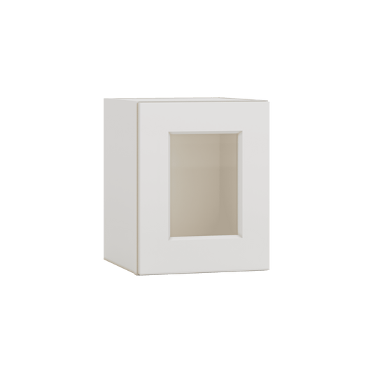 15" Tall 2WS White Shaker Stackable Glass Ready Wall Cabinet - Single Door 9", 12", 15", 18" & 21" Wide