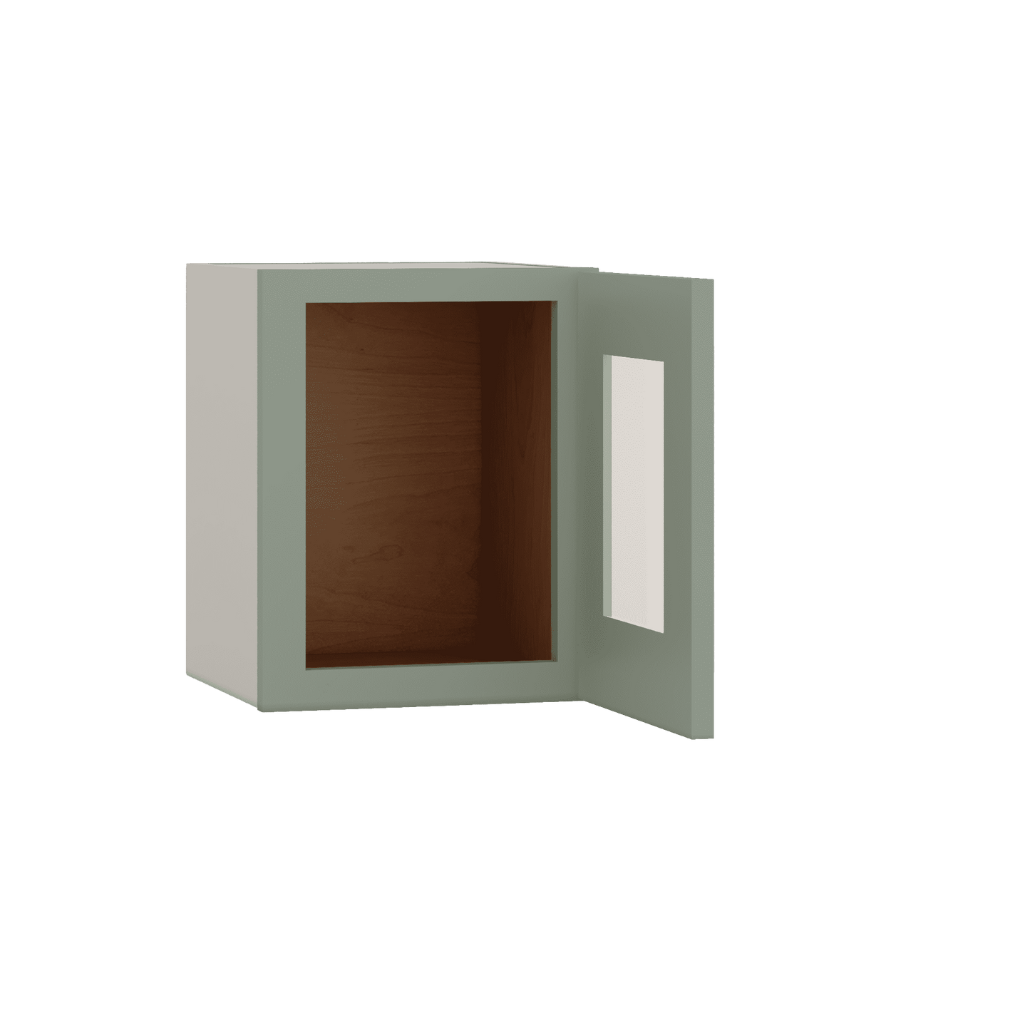 15" Tall Green Shaker Stackable Glass Ready Wall Cabinet - Single Door 9", 12", 15", 18" & 21" Wide