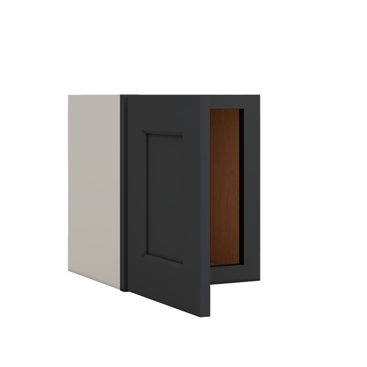 15" Tall 15HNS Hermosa Noir Black Shaker Stackable Wall Cabinet - Single Door 9", 12", 15", 18" & 21" Wide
