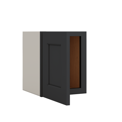 15" Tall 15HNS Hermosa Noir Black Shaker Stackable Wall Cabinet - Single Door 9", 12", 15", 18" & 21" Wide