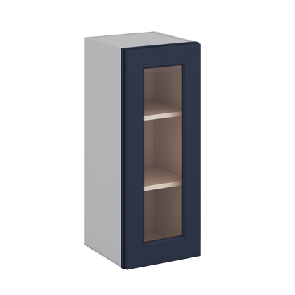 30" Tall NB29-Naval Blue Shaker 1-1/4" Overlay Glass Ready Wall Cabinet - Single Door 9", 12", 15", 18", 21" WIde