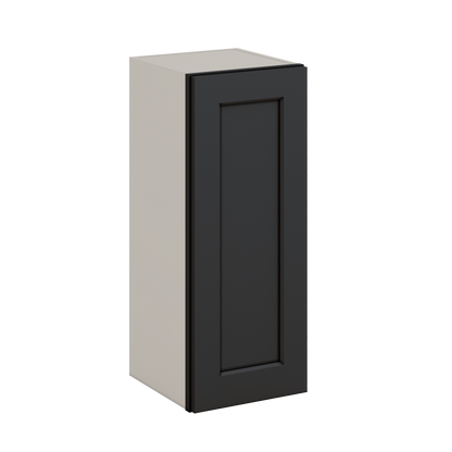 30" Tall 15HNS Hermosa Noir Black Shaker 1-1/4" Overlay Wall Cabinet - Single Door 9", 12", 15", 18", 21" WIde