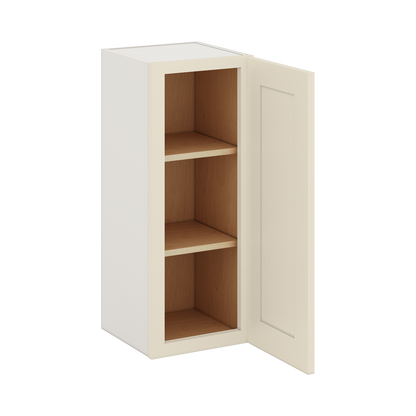 30" Tall Manhattan Cream Shaker 1-1/4" Overlay Wall Cabinet - Single Door 9", 12", 15", 18", 21" WIde