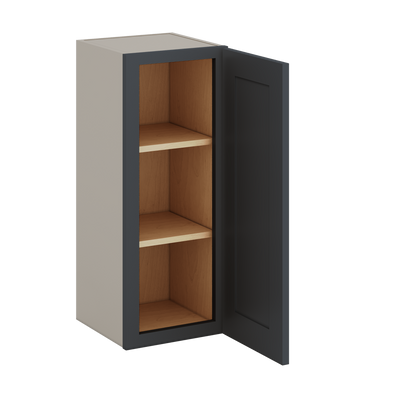 30" Tall 15HNS Hermosa Noir Black Shaker 1-1/4" Overlay Wall Cabinet - Single Door 9", 12", 15", 18", 21" WIde