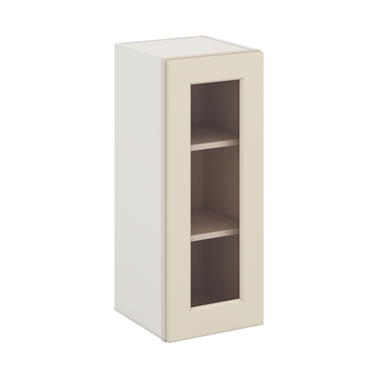 30" Tall Manhattan Cream Shaker 1-1/4" Overlay Glass Ready Wall Cabinet - Single Door 9", 12", 15", 18", 21" WIde