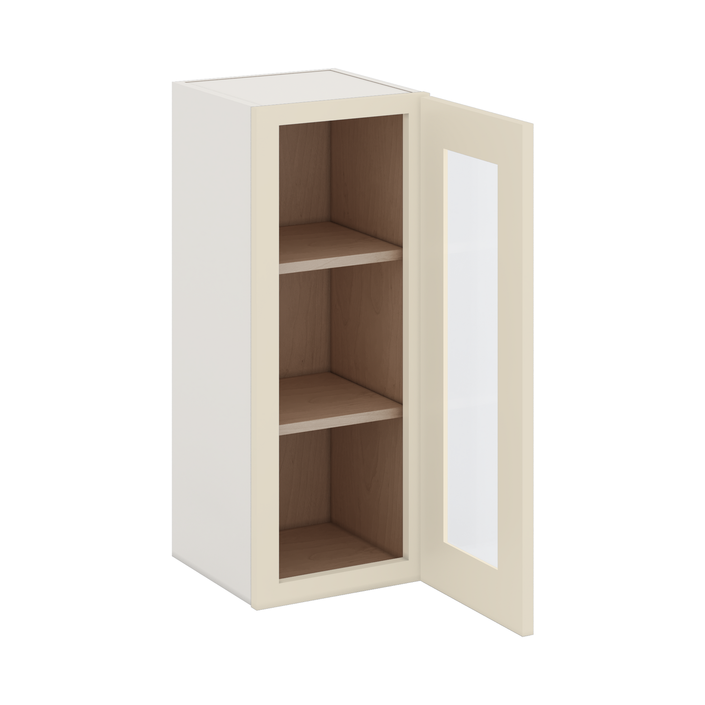 30" Tall Manhattan Cream Shaker 1-1/4" Overlay Glass Ready Wall Cabinet - Single Door 9", 12", 15", 18", 21" WIde