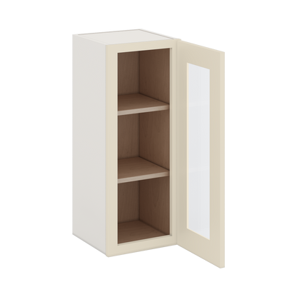 30" Tall Manhattan Cream Shaker 1-1/4" Overlay Glass Ready Wall Cabinet - Single Door 9", 12", 15", 18", 21" WIde