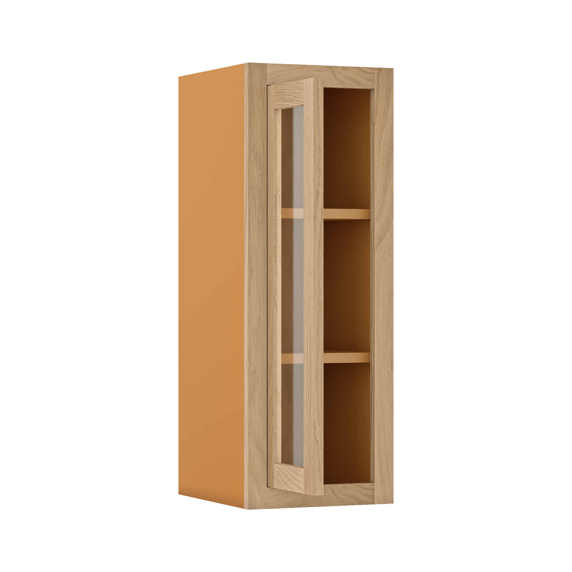 12" Wide Glass Ready Inset Oak Shaker Wall Cabinet - Single Door 9" to 42" Tall - Special Order