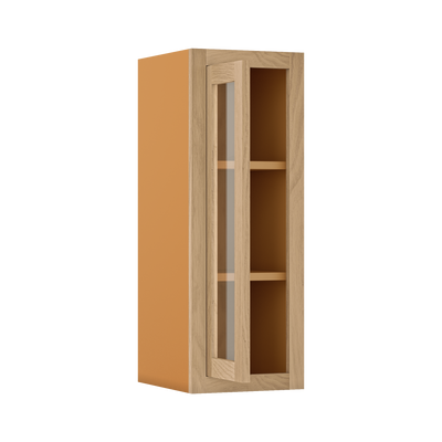12" Wide Glass Ready Inset Oak Shaker Wall Cabinet - Single Door 9" to 42" Tall - Special Order