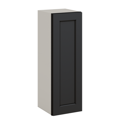 36" Tall 15HNS Hermosa Noir Black Shaker 1-1/4" Overlay Wall Cabinet - Single Door 9", 12", 15", 18", 21"
