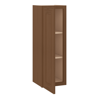 36" Tall Single Door 9", 12", 15", 18" & 21" Mocha Elegant Oak 1-1/4" Overlay Shaker Wall Cabinet