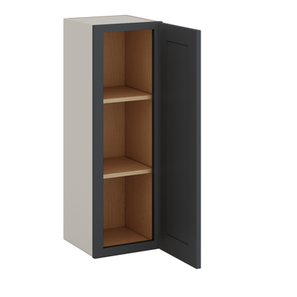 36" Tall 15HNS Hermosa Noir Black Shaker 1-1/4" Overlay Wall Cabinet - Single Door 9", 12", 15", 18", 21"