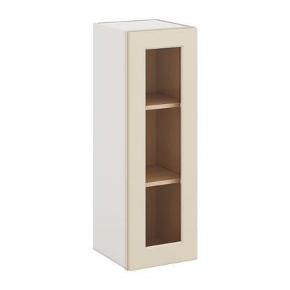 36" Tall Manhattan Cream Shaker 1-1/4" Overlay Glass Ready Wall Cabinet - Single Door 9", 12", 15", 18", 21"