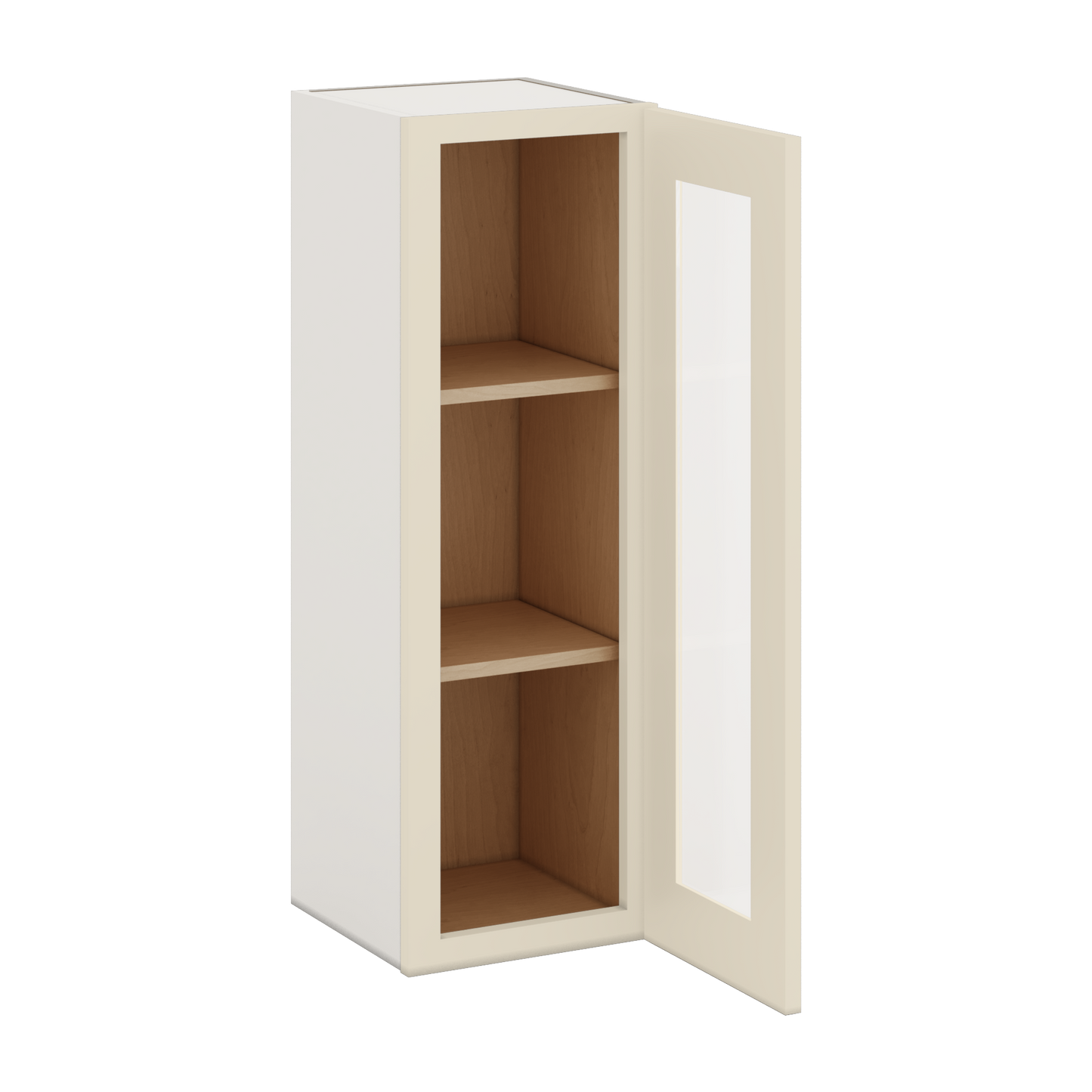 36" Tall Manhattan Cream Shaker 1-1/4" Overlay Glass Ready Wall Cabinet - Single Door 9", 12", 15", 18", 21"