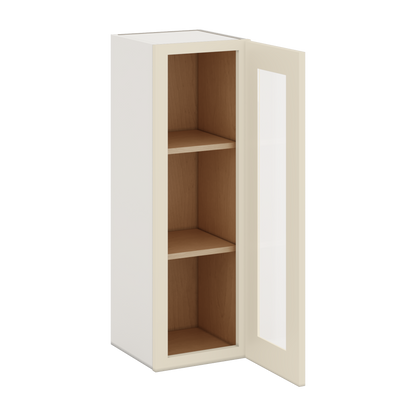 36" Tall Manhattan Cream Shaker 1-1/4" Overlay Glass Ready Wall Cabinet - Single Door 9", 12", 15", 18", 21"