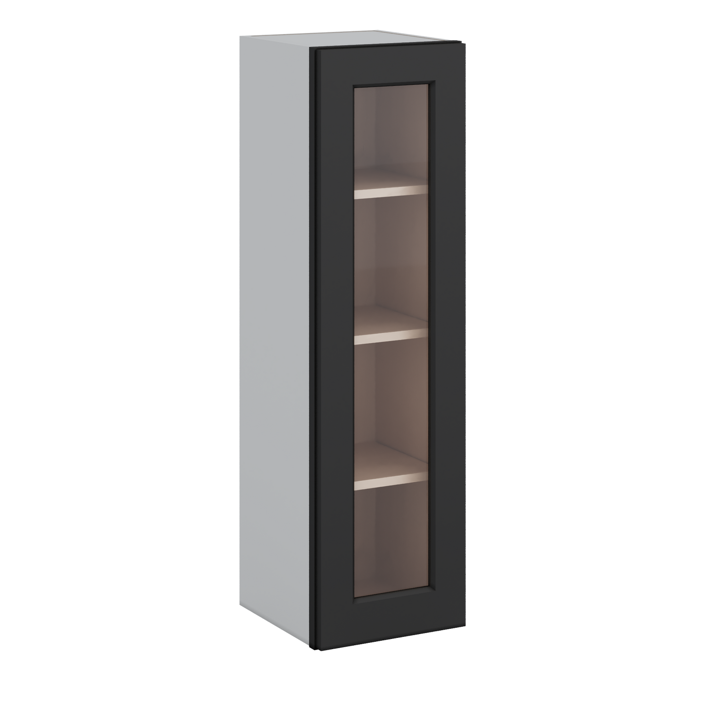 42" Tall 15HNS Hermosa Noir Black Shaker 1-1/4" Overlay Glass Ready Wall Cabinet - Single Door 9", 12", 15", 18", 21"