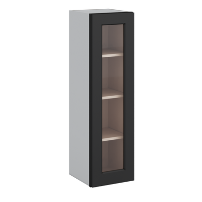 42" Tall 15HNS Hermosa Noir Black Shaker 1-1/4" Overlay Glass Ready Wall Cabinet - Single Door 9", 12", 15", 18", 21"