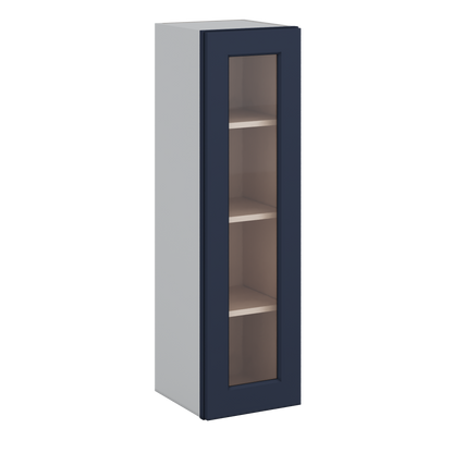 42" Tall NB29 Naval Blue Shaker 1-1/4" Overlay Glass Ready Wall Cabinet - Single Door 9", 12", 15", 18", 21"