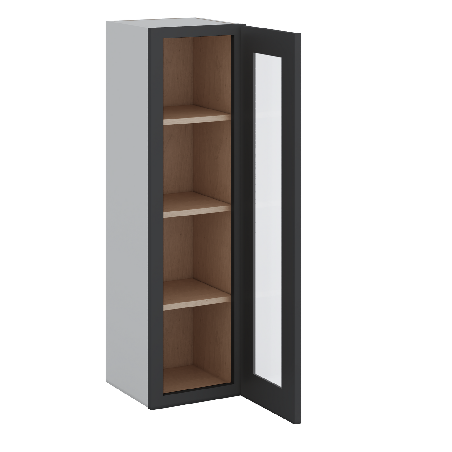 42" Tall 15HNS Hermosa Noir Black Shaker 1-1/4" Overlay Glass Ready Wall Cabinet - Single Door 9", 12", 15", 18", 21"