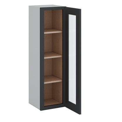 42" Tall 15HNS Hermosa Noir Black Shaker 1-1/4" Overlay Glass Ready Wall Cabinet - Single Door 9", 12", 15", 18", 21"