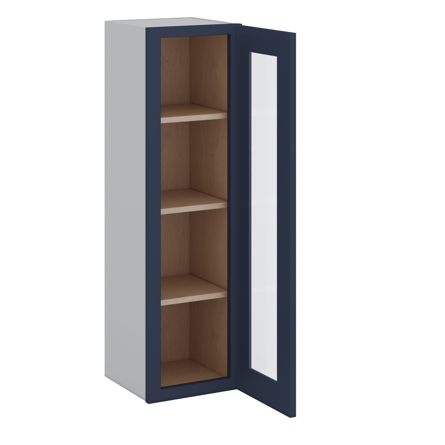 42" Tall NB29 Naval Blue Shaker 1-1/4" Overlay Glass Ready Wall Cabinet - Single Door 9", 12", 15", 18", 21"