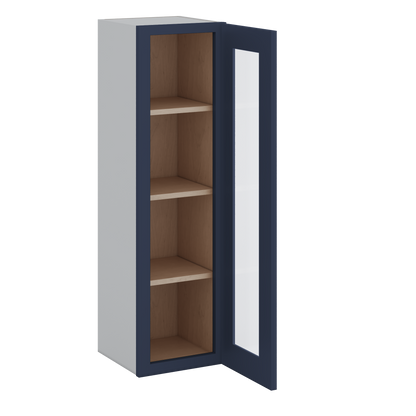 42" Tall NB29 Naval Blue Shaker 1-1/4" Overlay Glass Ready Wall Cabinet - Single Door 9", 12", 15", 18", 21"
