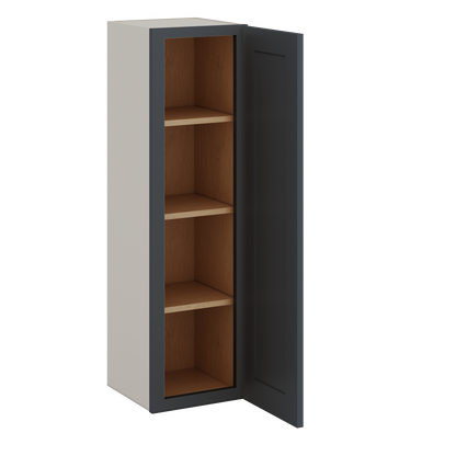 42" Tall 15HNS Hermosa Noir Black Shaker 1-1/4" Overlay Wall Cabinet - Single Door 9", 12", 15", 18", 21"