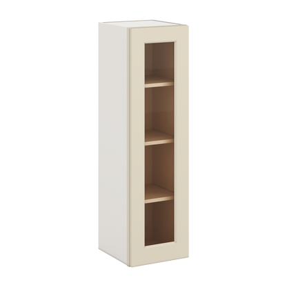 42" Tall Manhattan Cream Shaker 1-1/4" Overlay Glass Ready Wall Cabinet - Single Door 9", 12", 15", 18", 21"