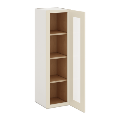 42" Tall Manhattan Cream Shaker 1-1/4" Overlay Glass Ready Wall Cabinet - Single Door 9", 12", 15", 18", 21"