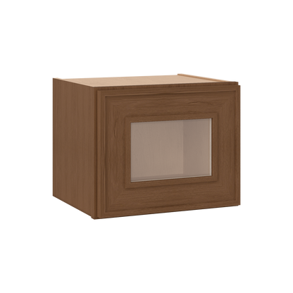 12" Tall 12" Deep - 12", 15", 18", 21", 24", 27", 30", 33" & 36" Wide Glass Door Stacker | Wall Mocha Elegant Oak Craftsman Shaker 1-1/4" Overlay Wall Cabinet