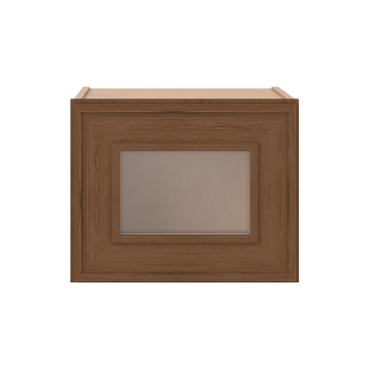 12" Tall 12" Deep - 12", 15", 18", 21", 24", 27", 30", 33" & 36" Wide Glass Door Stacker | Wall Mocha Elegant Oak Craftsman Shaker 1-1/4" Overlay Wall Cabinet