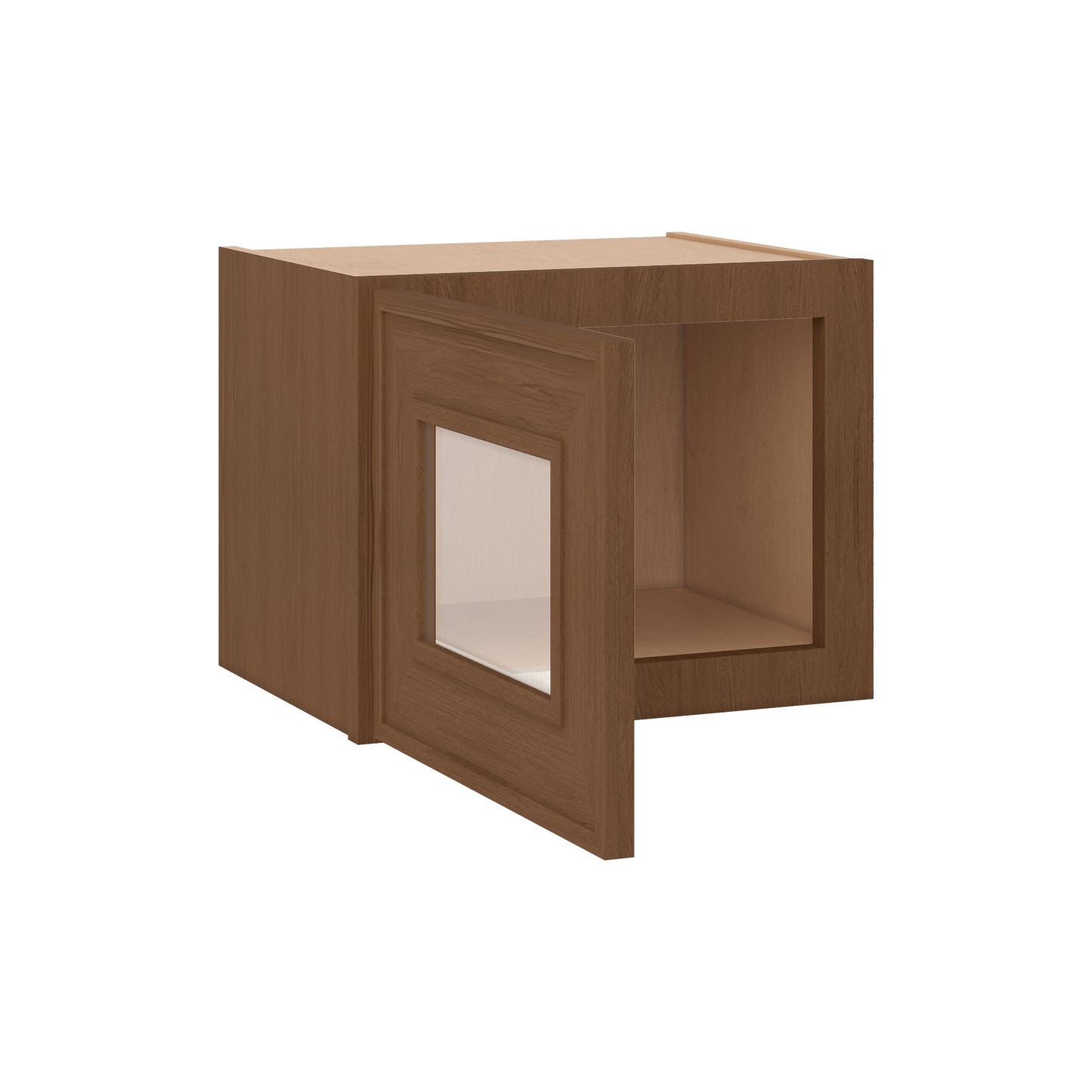 12" Tall 12" Deep - 12", 15", 18", 21", 24", 27", 30", 33" & 36" Wide Glass Door Stacker | Wall Mocha Elegant Oak Craftsman Shaker 1-1/4" Overlay Wall Cabinet