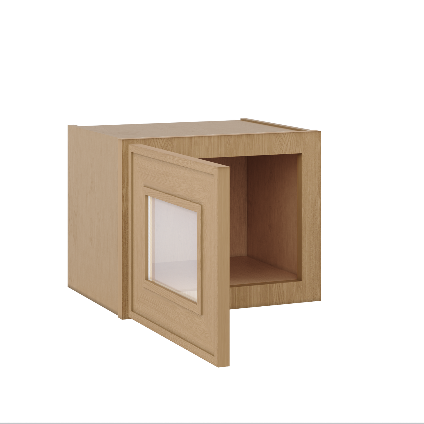12" Tall 12" Deep Glass Door Stacker | Wall Elegant Oak Craftsman Shaker 1-1/4" Overlay Wall Cabinet -  12", 15", 18", 21", 24", 27", 30", 33" & 36" Wide