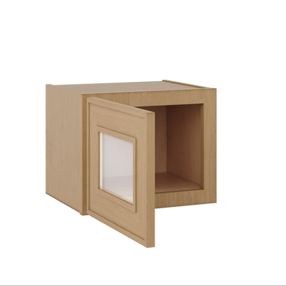 12" Tall 12" Deep Glass Door Stacker | Wall Elegant Oak Craftsman Shaker 1-1/4" Overlay Wall Cabinet -  12", 15", 18", 21", 24", 27", 30", 33" & 36" Wide