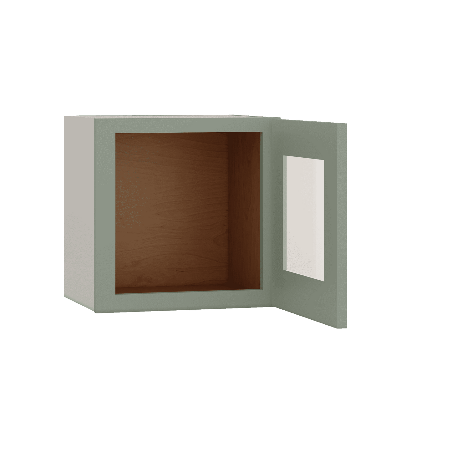 15" Tall Green Shaker Stackable Glass Ready Wall Cabinet - Single Door 9", 12", 15", 18" & 21" Wide