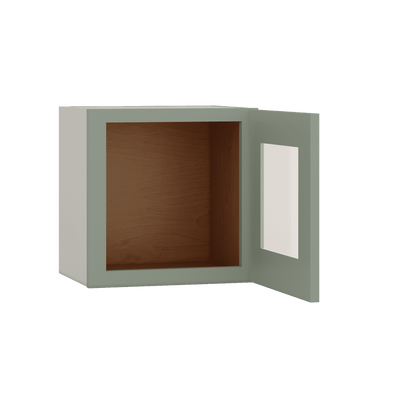 15" Tall Green Shaker Stackable Glass Ready Wall Cabinet - Single Door 9", 12", 15", 18" & 21" Wide