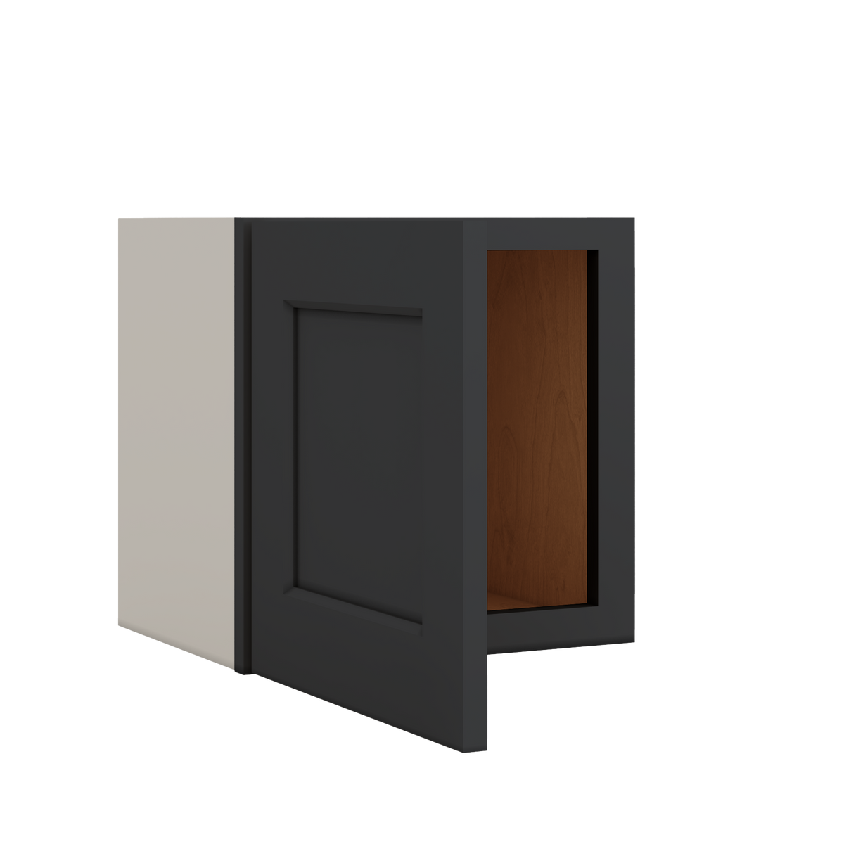 15" Tall 15HNS Hermosa Noir Black Shaker Stackable Wall Cabinet - Single Door 9", 12", 15", 18" & 21" Wide