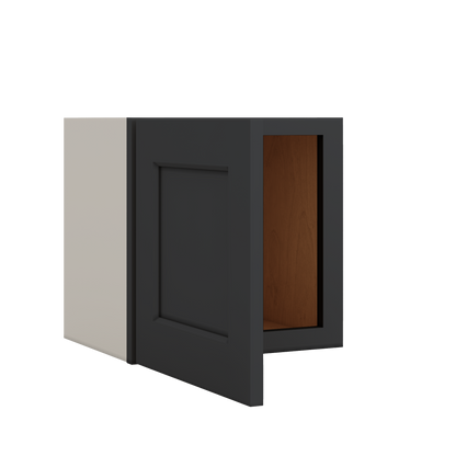 15" Tall 15HNS Hermosa Noir Black Shaker Stackable Wall Cabinet - Single Door 9", 12", 15", 18" & 21" Wide