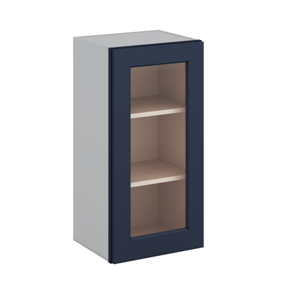 30" Tall NB29-Naval Blue Shaker 1-1/4" Overlay Glass Ready Wall Cabinet - Single Door 9", 12", 15", 18", 21" WIde