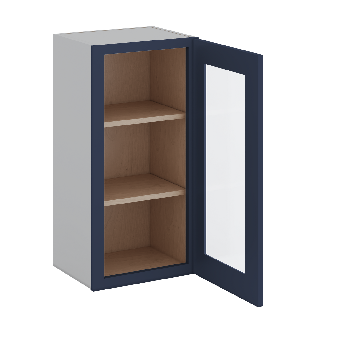 30" Tall NB29-Naval Blue Shaker 1-1/4" Overlay Glass Ready Wall Cabinet - Single Door 9", 12", 15", 18", 21" WIde