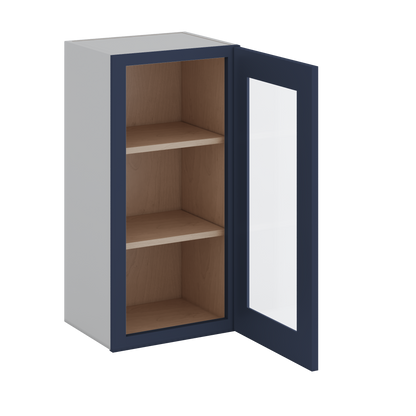 30" Tall NB29-Naval Blue Shaker 1-1/4" Overlay Glass Ready Wall Cabinet - Single Door 9", 12", 15", 18", 21" WIde