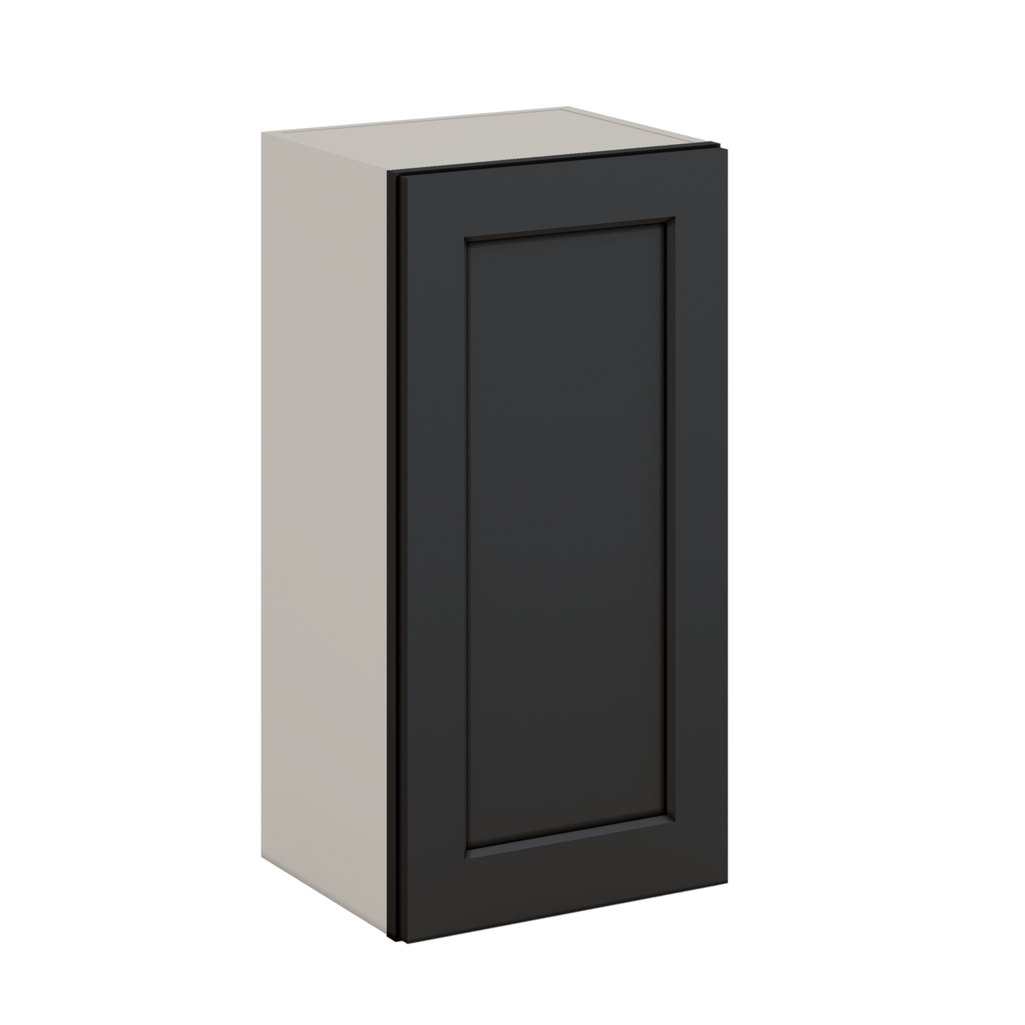 30" Tall 15HNS Hermosa Noir Black Shaker 1-1/4" Overlay Wall Cabinet - Single Door 9", 12", 15", 18", 21" WIde