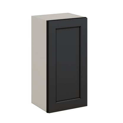 30" Tall 15HNS Hermosa Noir Black Shaker 1-1/4" Overlay Wall Cabinet - Single Door 9", 12", 15", 18", 21" WIde