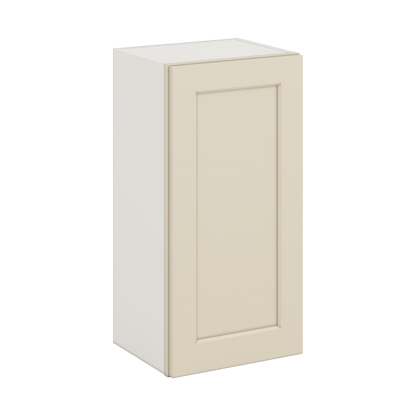 30" Tall Manhattan Cream Shaker 1-1/4" Overlay Wall Cabinet - Single Door 9", 12", 15", 18", 21" WIde