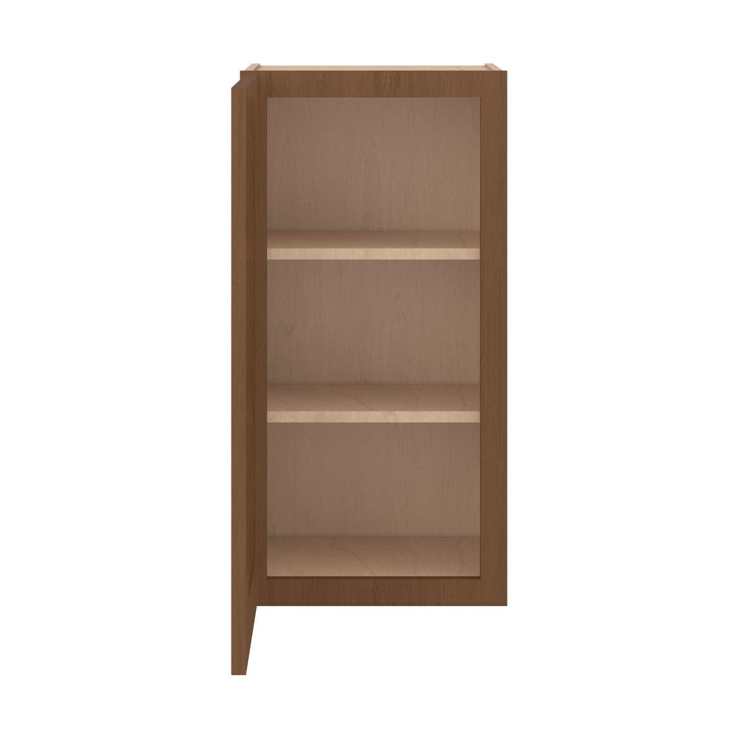 30" Tall Single Door 9", 12", 15", 18" & 21" Wall Cabinet Elegant Craftsman Mocha Shaker 1-1/4" Overlay Shaker