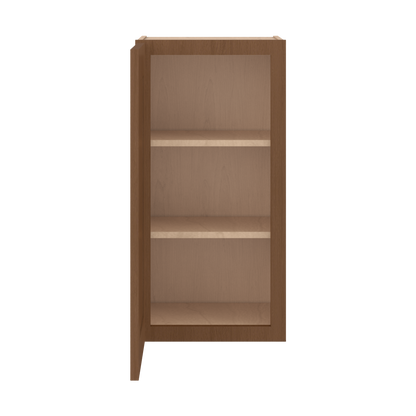 30" Tall Single Door 9", 12", 15", 18" & 21" Wall Cabinet Elegant Craftsman Mocha Shaker 1-1/4" Overlay Shaker