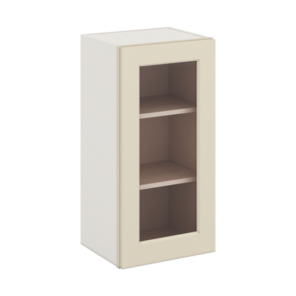 30" Tall Manhattan Cream Shaker 1-1/4" Overlay Glass Ready Wall Cabinet - Single Door 9", 12", 15", 18", 21" WIde
