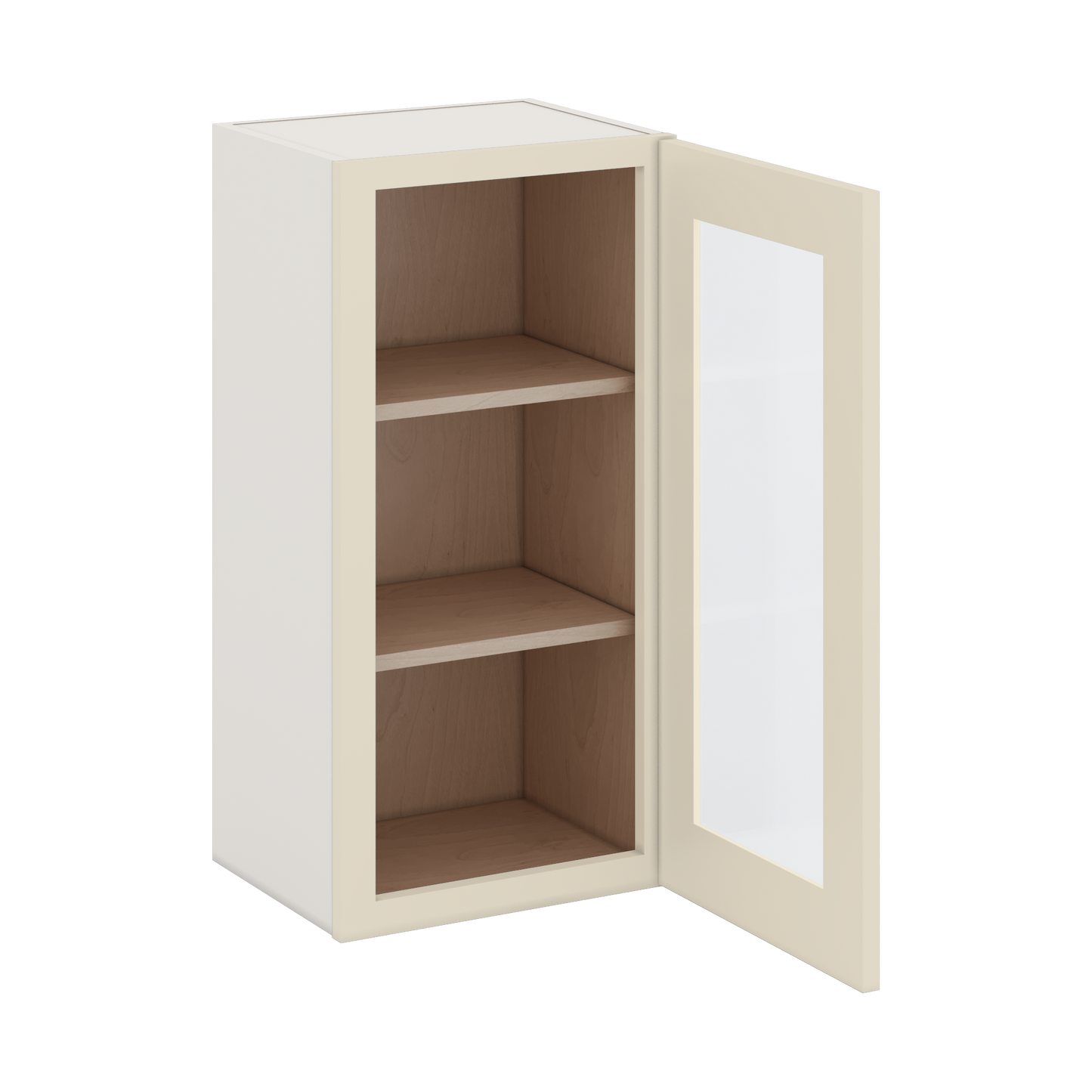 30" Tall Manhattan Cream Shaker 1-1/4" Overlay Glass Ready Wall Cabinet - Single Door 9", 12", 15", 18", 21" WIde